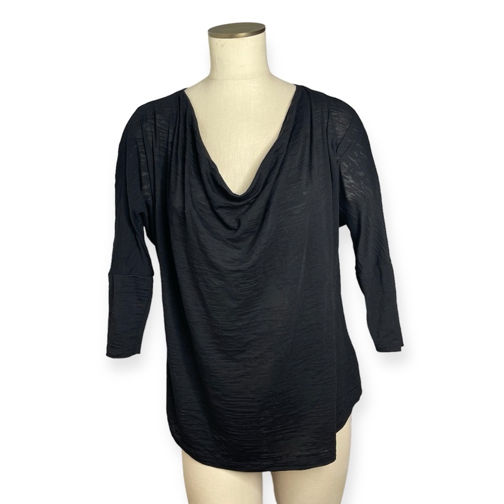 Nation LTD Black Colw Neck 3/4 Sleeve Top One Size Burnout Cotton Jersey